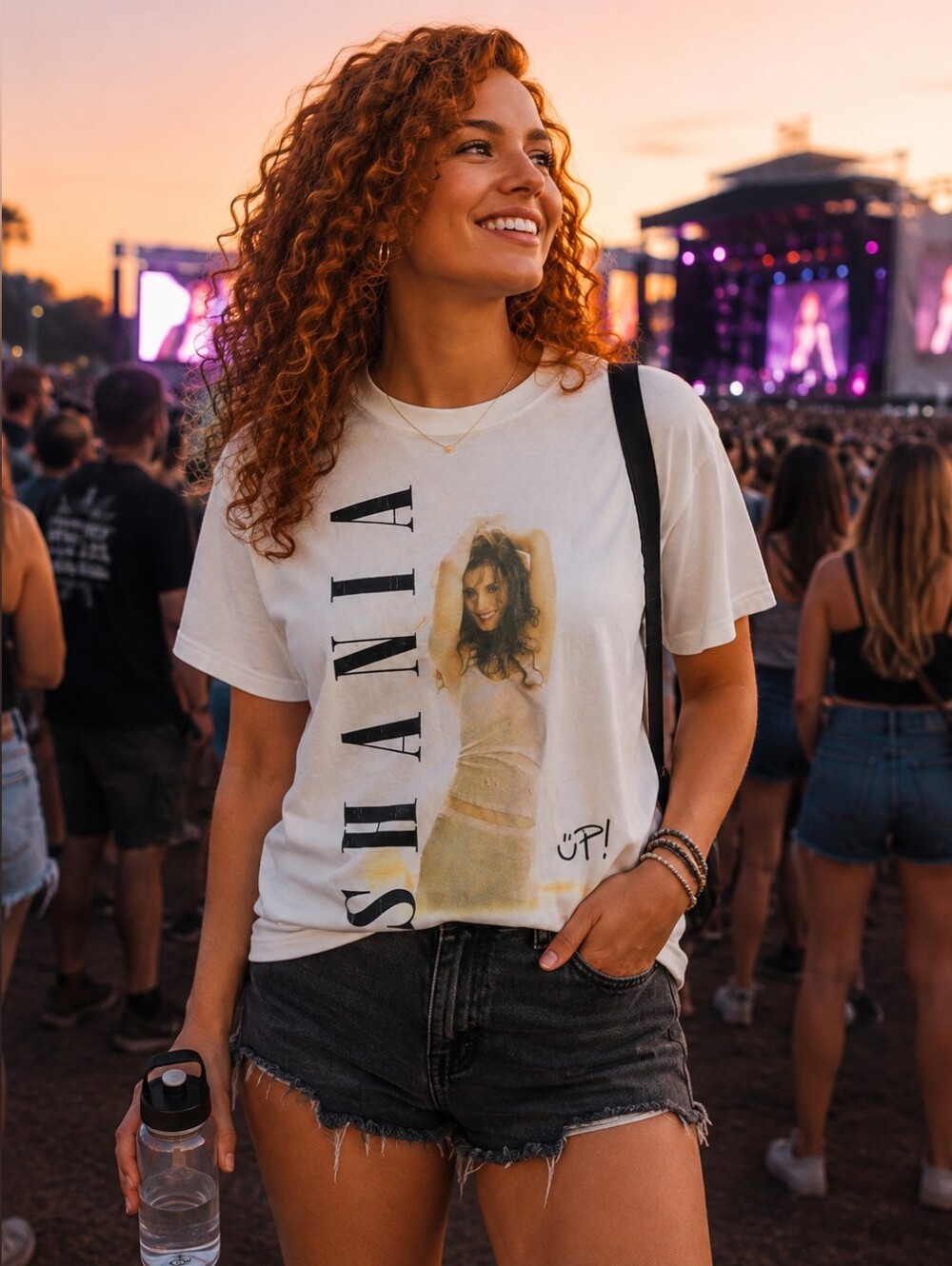 Daydreamer White Shania Graphic Tee with Yellow Accents